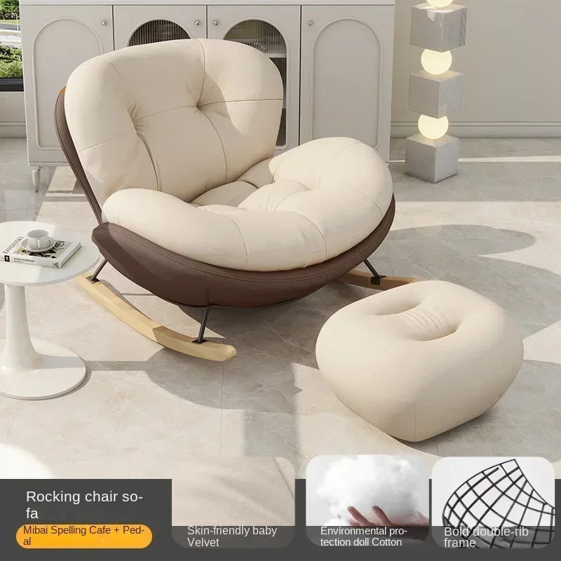 Wooden Rocking Chair for Balcony and Living Room Lazy Large Rocking Sofa Chair for Leisure Time in Living Room