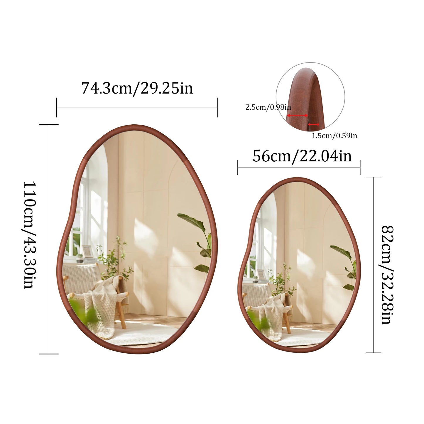 Wall Mirror Wooden Frame for Livingroom Diningroom Bedroom Hallway