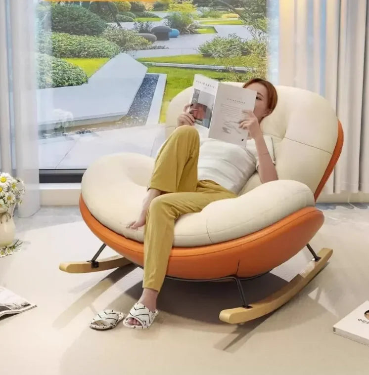 Wooden Rocking Chair for Balcony and Living Room Lazy Large Rocking Sofa Chair for Leisure Time in Living Room