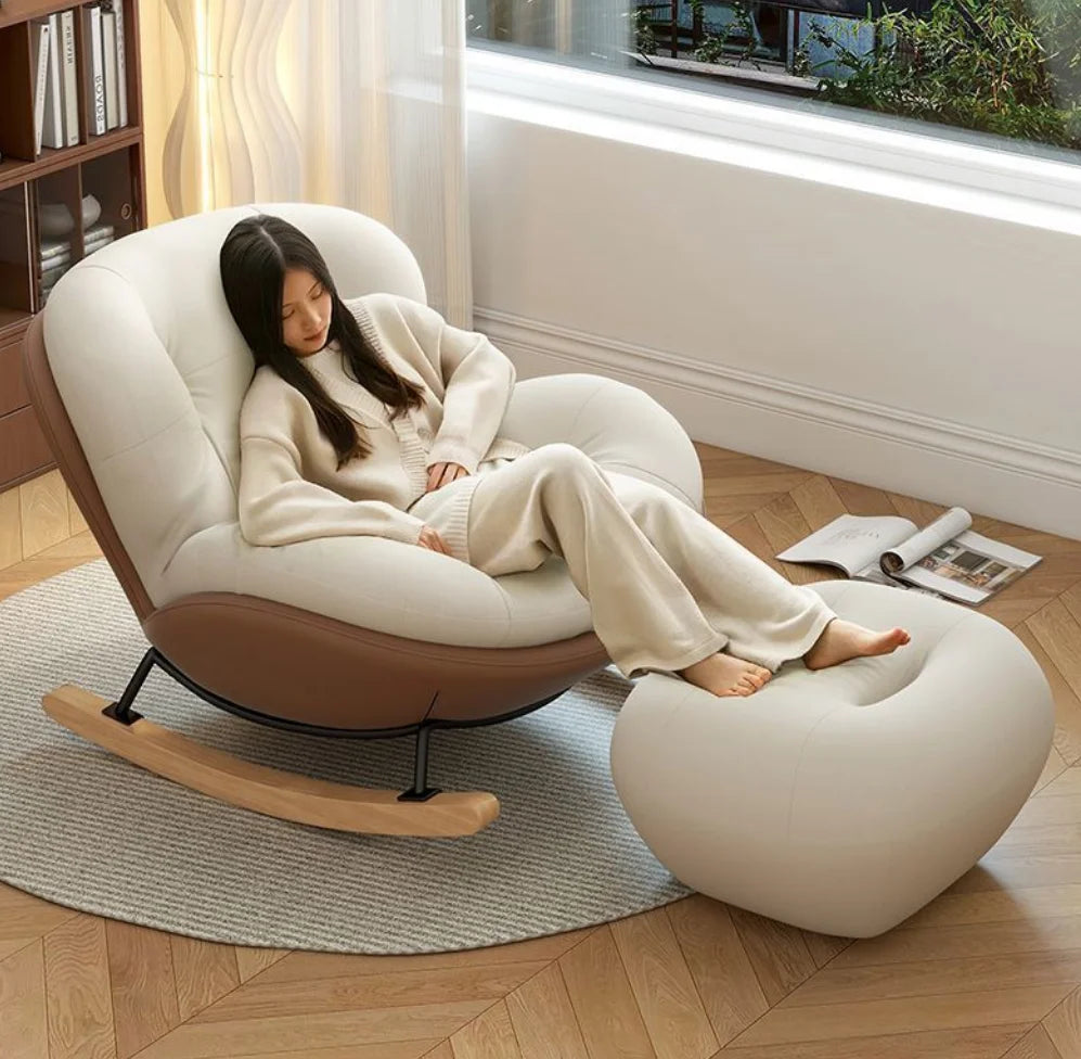 Wooden Rocking Chair for Balcony and Living Room Lazy Large Rocking Sofa Chair for Leisure Time in Living Room