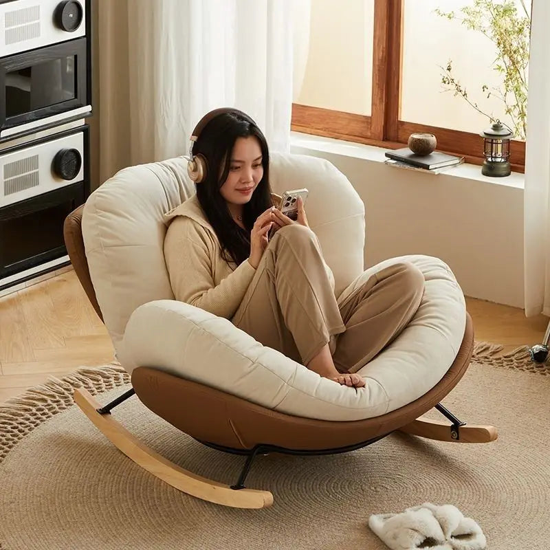 Wooden Rocking Chair for Balcony and Living Room Lazy Large Rocking Sofa Chair for Leisure Time in Living Room