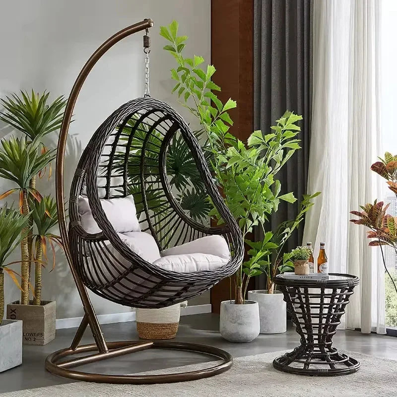 Wholesale Rattan Metal Swing Egg Chair Outdoor Terrace Waterproof Swing Chair