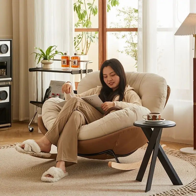 Wooden Rocking Chair for Balcony and Living Room Lazy Large Rocking Sofa Chair for Leisure Time in Living Room