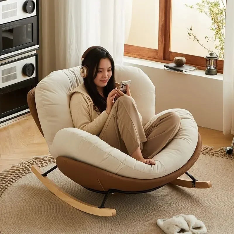 Wooden Rocking Chair for Balcony and Living Room Lazy Large Rocking Sofa Chair for Leisure Time in Living Room