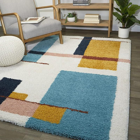 Carpets for Living Room 4x6 Feet | Ivory/Musturd/SkyBlue